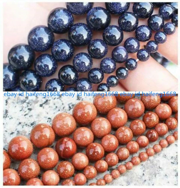 6mm 8mm 10mm 12mm Natürlich Gold/Blaue Galaxy Sandstein Runde lose Perlen 15"