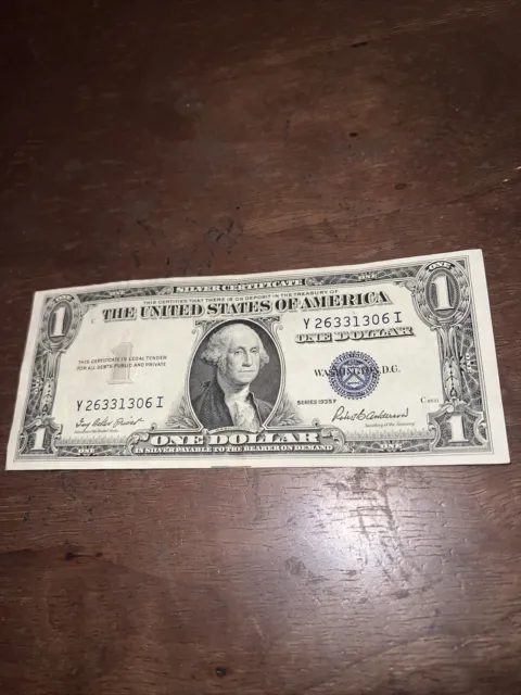 1935 Series F US One Dollar $1 Bill Blue Seal Note Silver Certificate Old Money