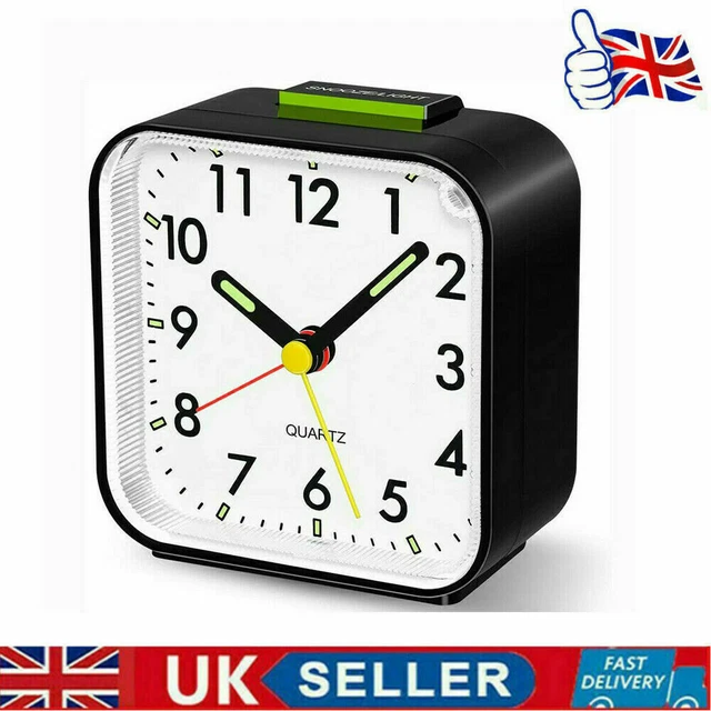 Quartz Alarm Clock With Night Light No Tick Snooze Silent Small Bedside Clock UK