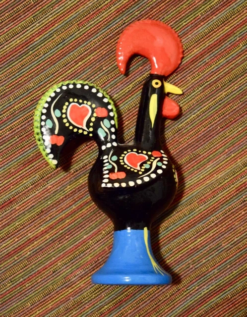 Portugese hand-painted enameled rooster figurine, 5-1/2" tall