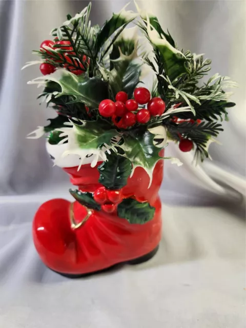 Vintage Lefton Red Christmas Santa Claus 6" Boot Ceramic Planter Vase ~ Japan!
