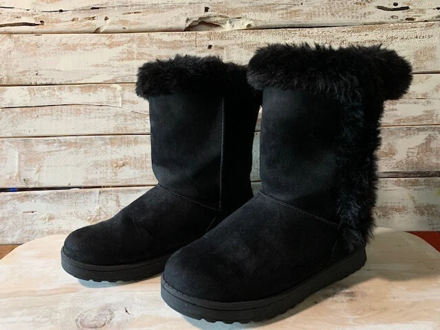 Kohl's So Abigail Black Suede Womens Sz9 Med Winter Boots Mid-Calf Euc