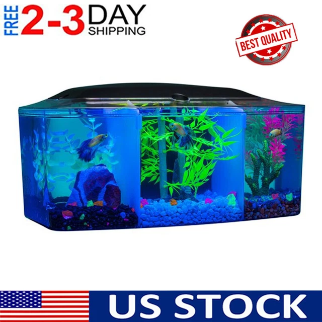 3 Gallons Aquarium Fish Tank Water Plastic Starter LED Lights and Filter Home