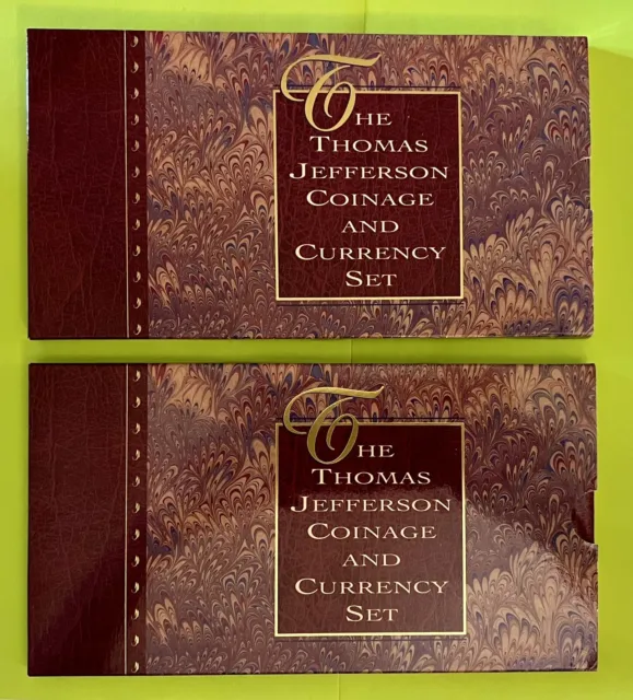 SET OF TWO 1993 THOMAS JEFFERSON COINAGE AND CURRENCY SETS. 1 w/ Rare Star Note