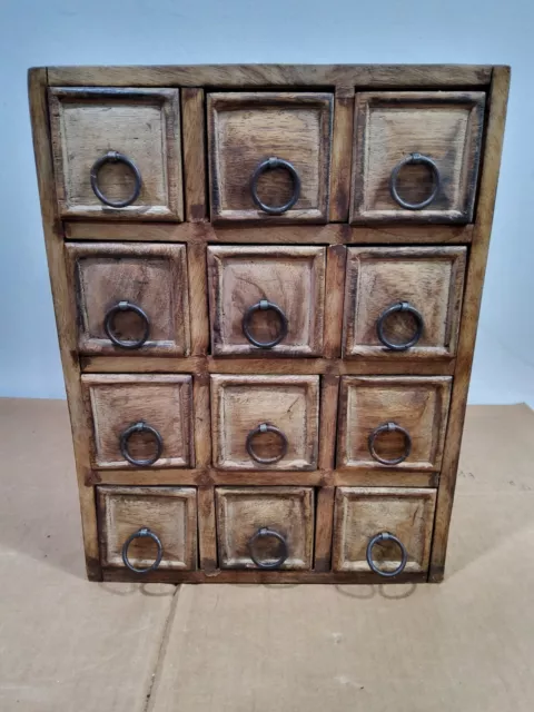 Primitive Vintag Wood 12 Drawer Apothecary Tool Spice Cabinet Victorian Folk Art