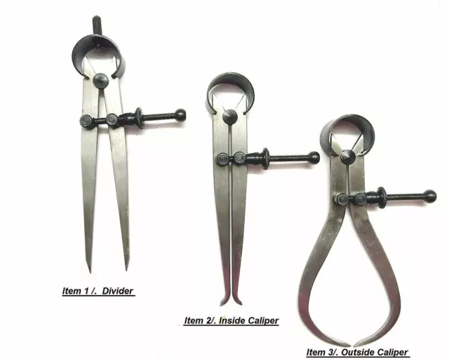 3 Pieces Spring Caliper Set - Inside, Outside & Divider 4" inch (100 mm)