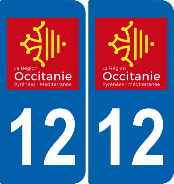 2 Stickers autocollant plaque immatriculation Auto 12 Occitanie - LogoType