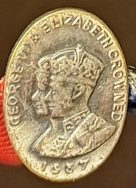 1937 King George VI & Queen Elizabeth Crowned Official Badge broach + ribbon