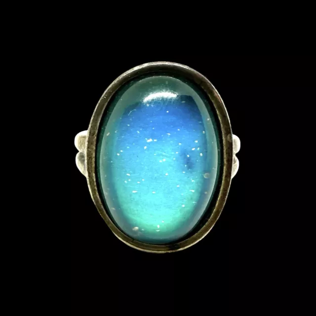 MOOD RING Sterling Silver 70s Hippie Blue Oval 925 Vintage Size 4.5 Works!