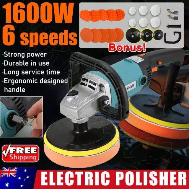 Polisher Car Buffer Pad Electric Machine Tool Kit 6 Speed 240V 1600W 150mm AU
