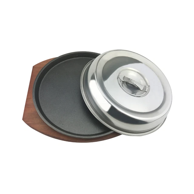 SIZZLING PLATE WITH Wooden Base Sizzler Large Western Food Cover £20.39