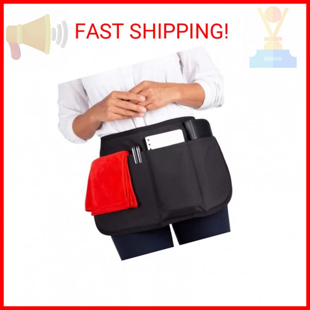 Black Waterproof Server Apron with 3 Pockets & Buckle Closure for Supply Service