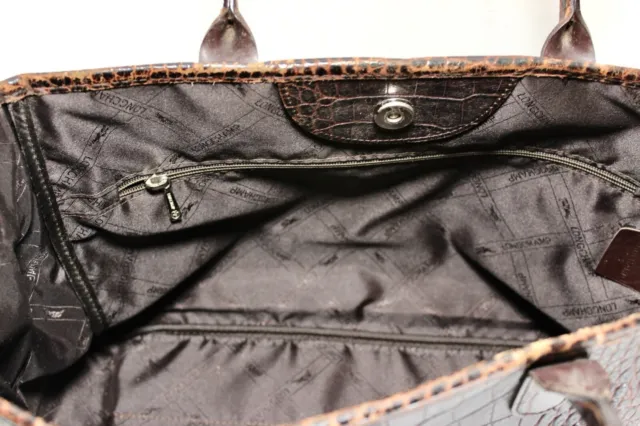 Vintage LONGCHAMP Croc Embossed Roseau Brown Leather Tote Bag France 19