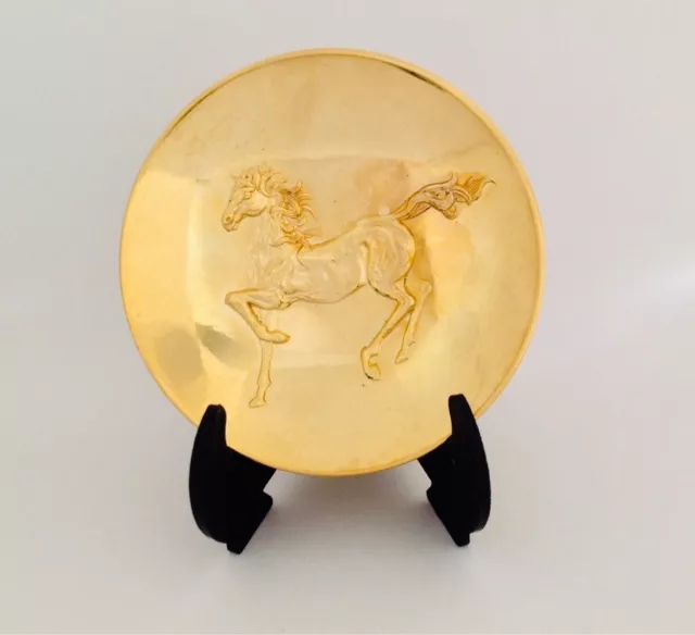 Japanese Sake Cup 24K Gold Plated Metal Vintage Traditional Horse Zodiac Symbol2