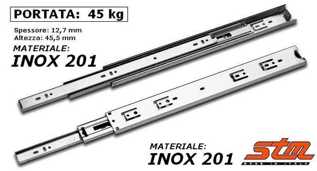 Guide Per Cassetti In Acciaio Inox 40cm - Estrazione Totale E Portata Fino A 45kg