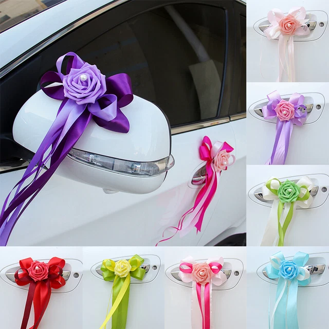 Noeuds Ruban Mariage Voiture Porte Poignées Fleurs Papier Cadeau Décoration Fê *