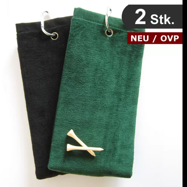 2 Stk Golf Towel / Handtuch / 50 x 35cm, tri-fold / 1A-Qualität / schwarz + grün