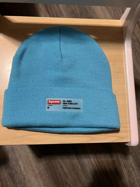 Supreme Clear Label Beanie Cyan Blue Brand New W/Tags And Free Shipping