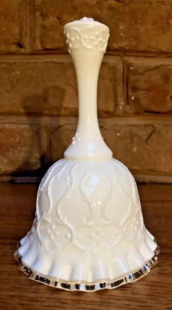 Vintage Fenton Dinner Bell Spanish Lace Pattern Silvercrest Milk Glass 6.25"