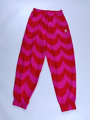Pantaloni Adidas Marimekko 36 donna S Track pantaloni rosa rosso sport allenamento polsini pantaloni
