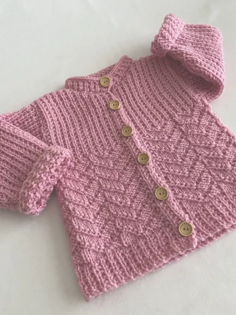 Baby Cardigan/Hand Knitted/6-12/Months /Pink/Australian Wool/Made In Australia