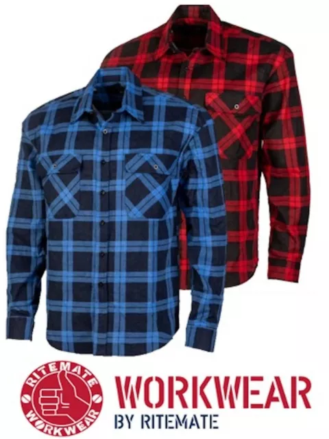 Ritemate - Open Front Long Sleeve Flannelette Mens Work Shirt -Rm123Sof