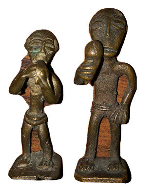 Tribal African Ashanti Bronze Brass Miniature Figurines Set Of 2