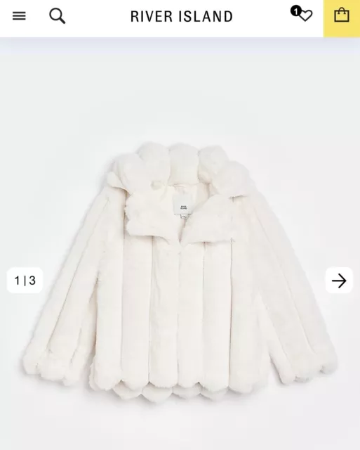 Cappotto in pelliccia sintetica bianco/crema River Island UK 6-8 Small Age 13/14 Nuovissimo