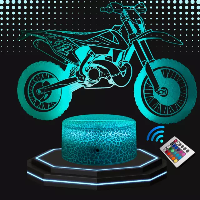 Lampe de chevet 3D LED Moto cross- Veilleuse changement de couleurs - Enfant Ado