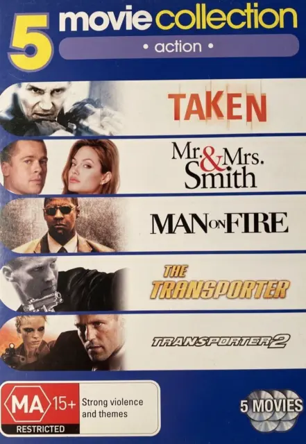Taken/ Mr & Mrs Smith/ Man on Fire/ Transporter 1 & 2 DVD Set -Free Post