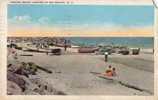 Fishing Boats Landing at Sea Bright New Jersey NJ Beach 1929 Postcard