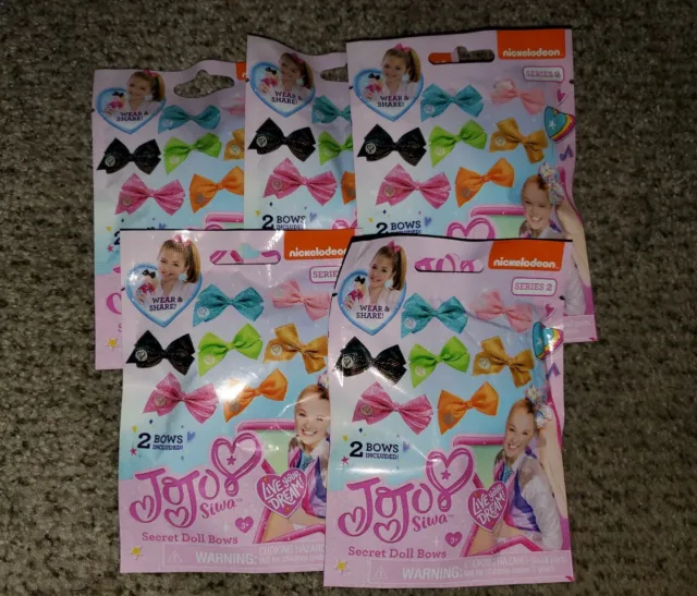 Lot Of 5 Nickelodeon JOJO SIWA SECRET BOWS Pack, 2 Bows in the Pack, New Sealed