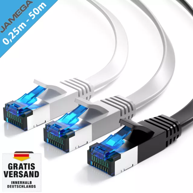 CAT 7 Flachkabel | RJ45 LAN Ethernet Rohkabel Patchkabel Netzwerk 0,25m - 50m