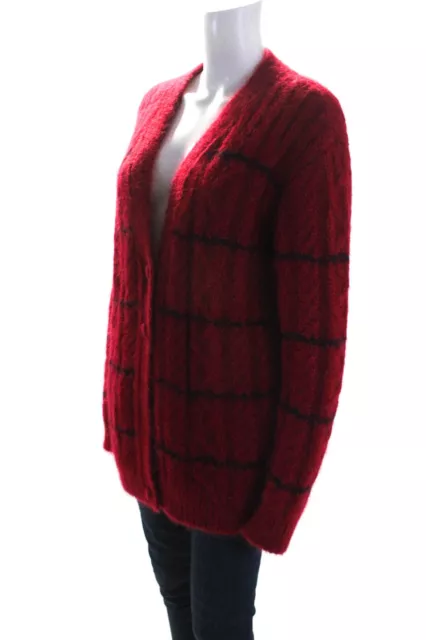 Saint Laurent Womens Striped Print Textured Buttoned-Up Cardigan Red Size M 2