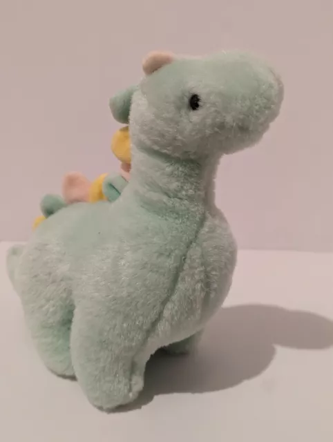 1990 BABY GUND Dinosaur Plush Pastel Green yellow Pink Spikes Vintage RARE