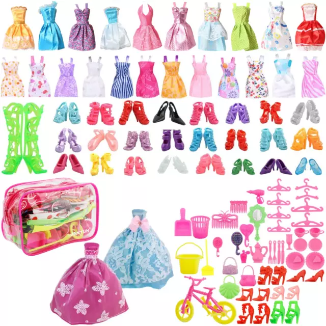 32PCS Barbie Clothes Doll Fashion Wear Clothing outfits Dress up Gown Shoes  Lot