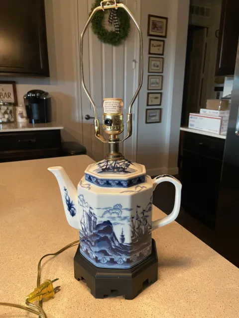 Chinese Blue and White Teapot Lamp 19” High X 9”