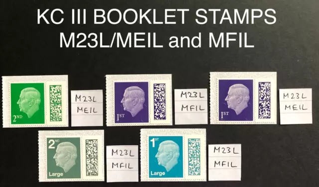 GB 2023 KING CHARLES III DEFINITIVE BOOKLET STAMPS MNH set of 5 M23L/MEIL & MFIL