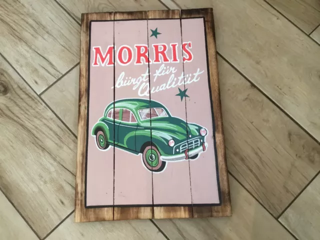 Morris Minor Wall Plaque. Hand Painted On Wood. Garage ware Or Workshop