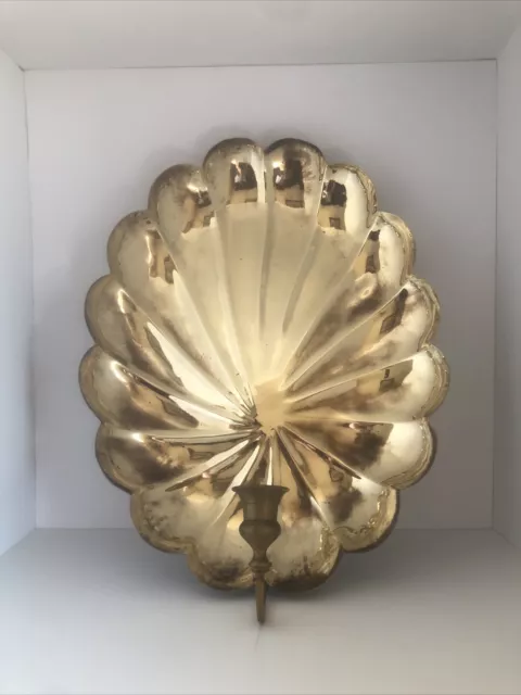 Vintage Beautiful Art Deco Brass Shell Single Candle Wall Sconce. LARGE Gorgeous