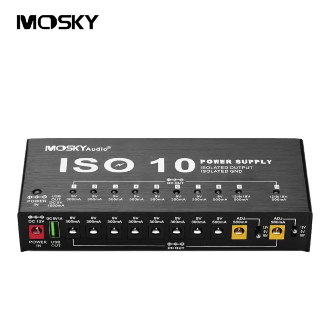 MOSKY ISO10 Power Supply DC Outputs 5V USB Output for 9V 12V 18V Guitar Effects