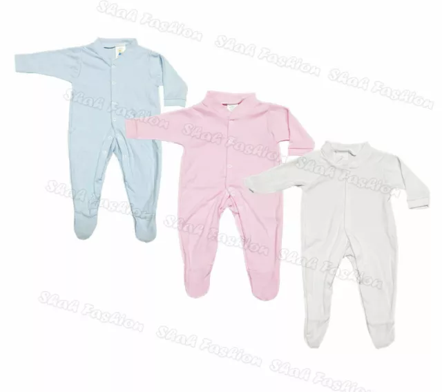 Baby Boys Girls Cotton Plain Suit All In One Sleep Suit Baby Grow Bodysuit NB-6M