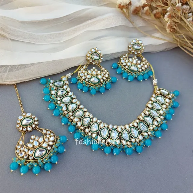 Indian Bollywood Style Blue Kundan Bridal Jewellery Set for Wedding