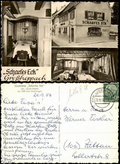 Ansichtskarte Waiblingen Gaststätte Scharfes Eck - Mehrbild 1958