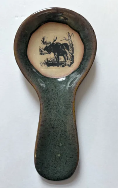 Moose Spoon Rest by Always Azul Pottery Colorado USA 9.5" Multi color glaze