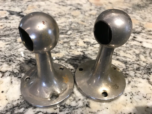 Pair Antique Round Glass Bathroom Kitchen Towel Bar Holder SMC Chrome Brackets
