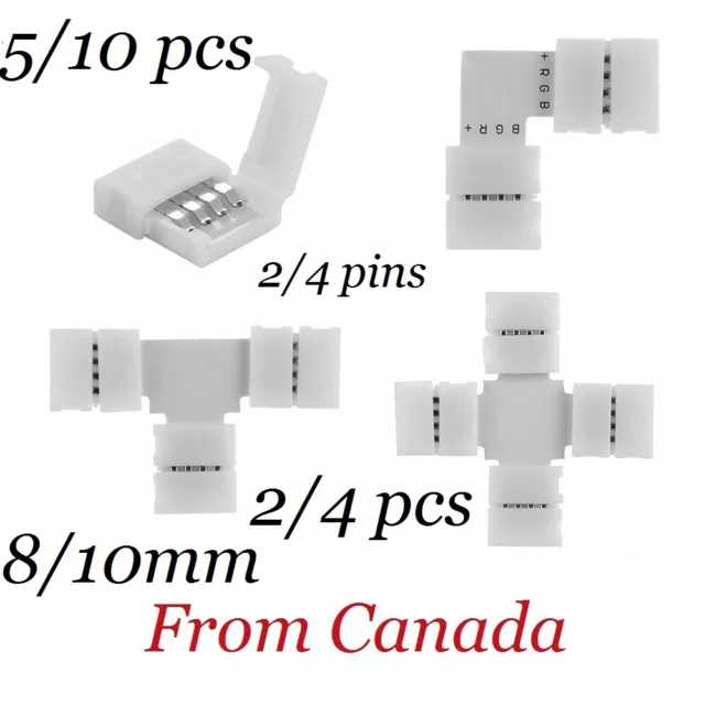 2/4 Pin T L X Solderless Clip-on Coupler Connector 3528 5050 RGB LED Strip