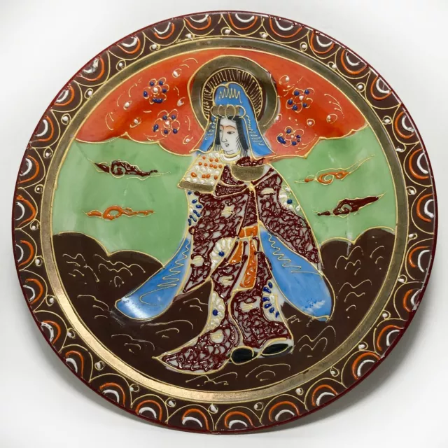 Antique Satsuma Plate Moriage Tashiro Shoten Hand-Painted Goddess Japan Display