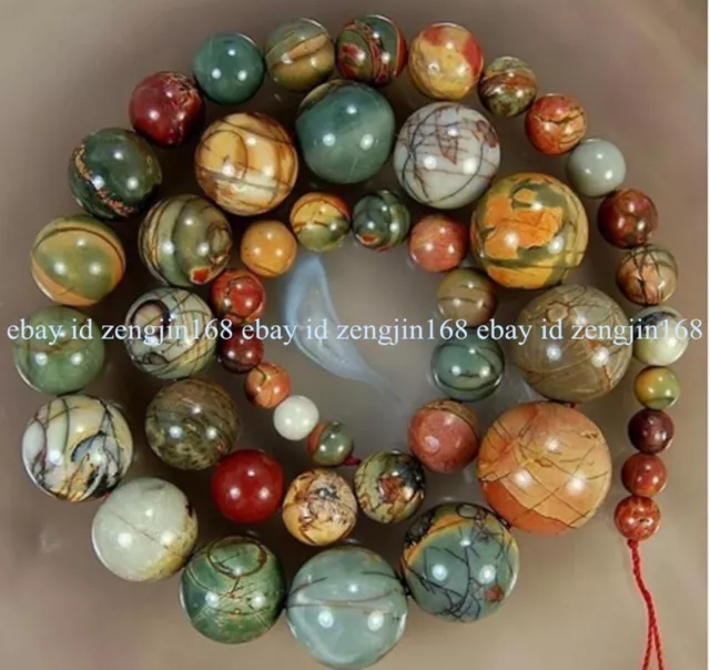 Natural 6-14mm Multicolor Picasso Jasper Round Gemstone Beads Necklace 18" AAA+ 2