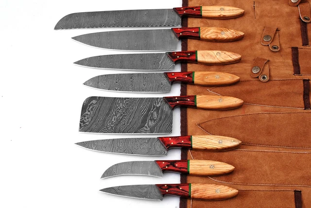 Damascus Professional Kitchen Chef Knife Set With Leather case bag 8pc
